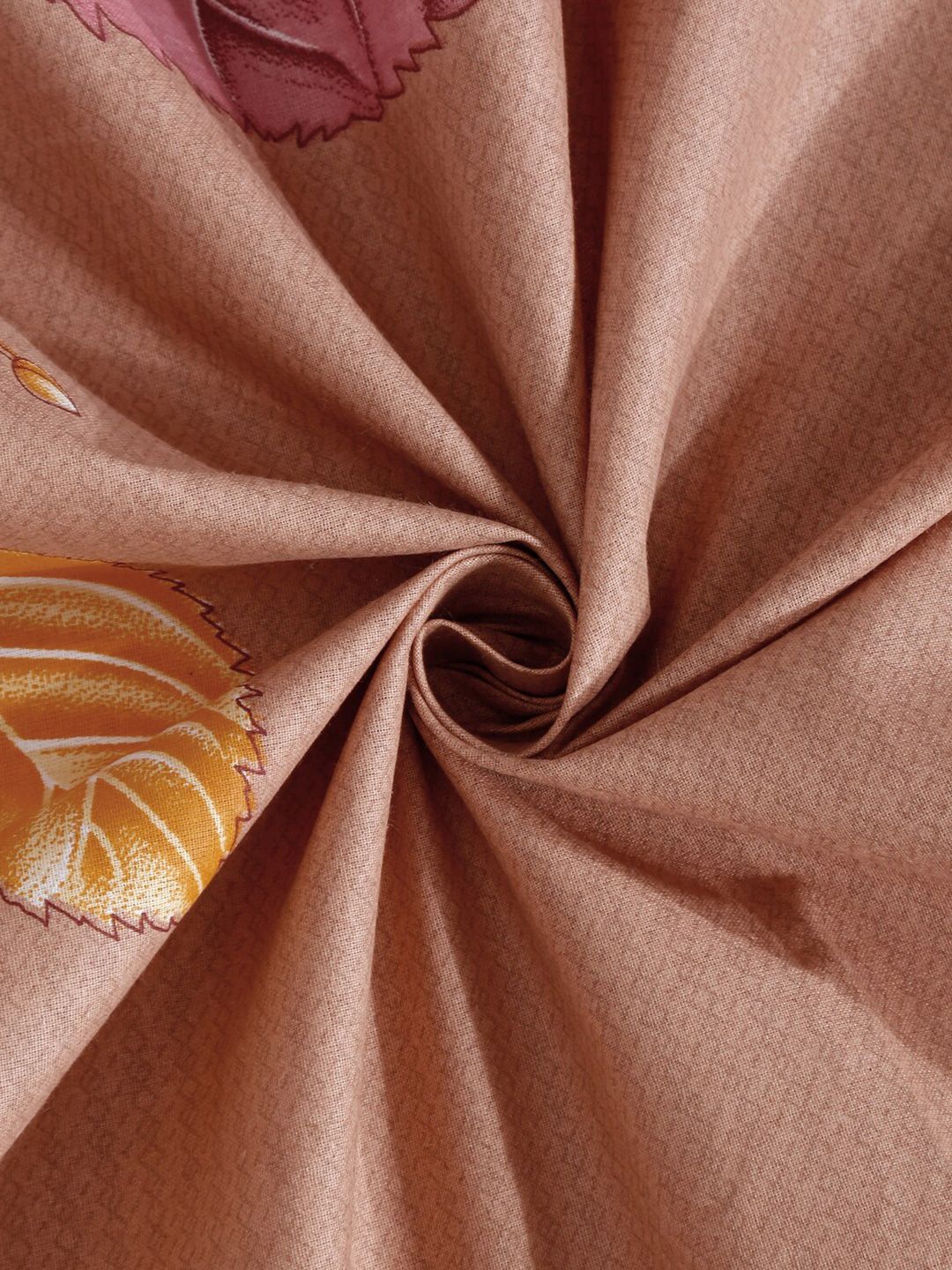 KLOTTHE Brown & Pink Floral Printed 400 TC Cotton Fitted Double King Bedsheets Set