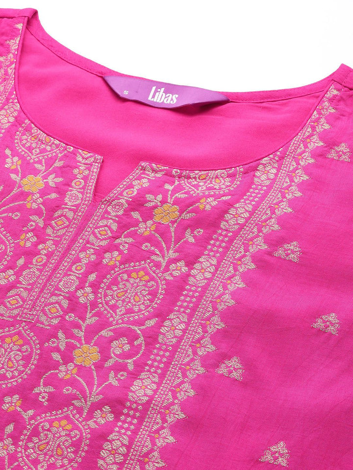 Libas Women Magenta Floral Kurta with Trousers & With Dupatta