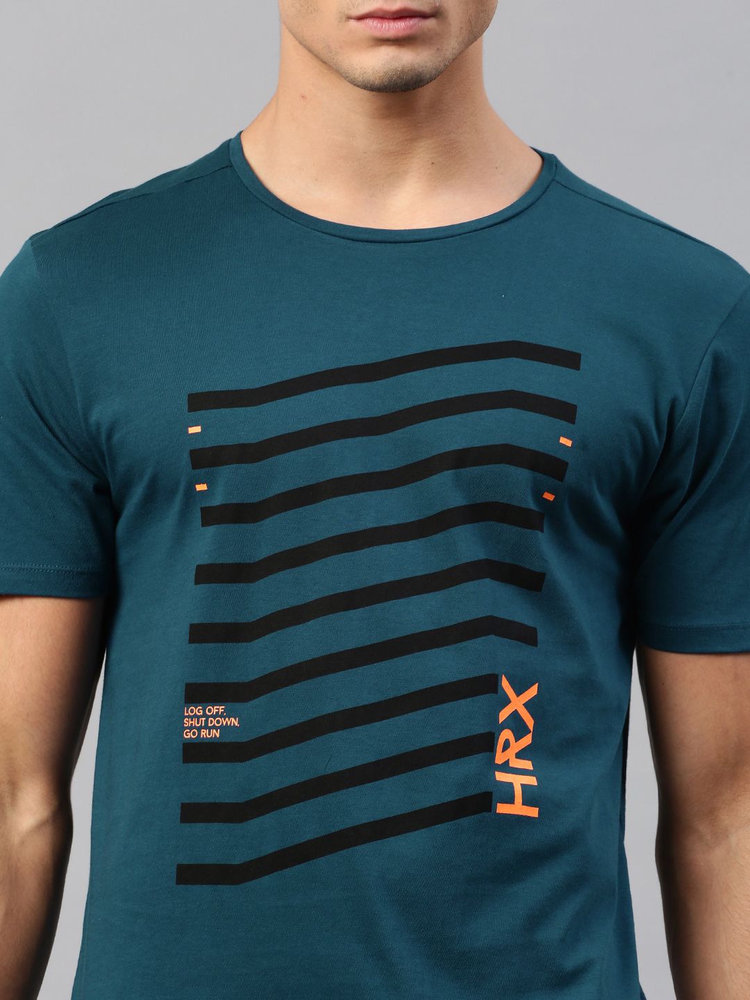 HRX by Hrithik Roshan Men Teal Blue Printed Pure Cotton T-shirt