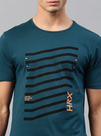 HRX by Hrithik Roshan Men Teal Blue Printed Pure Cotton T-shirt