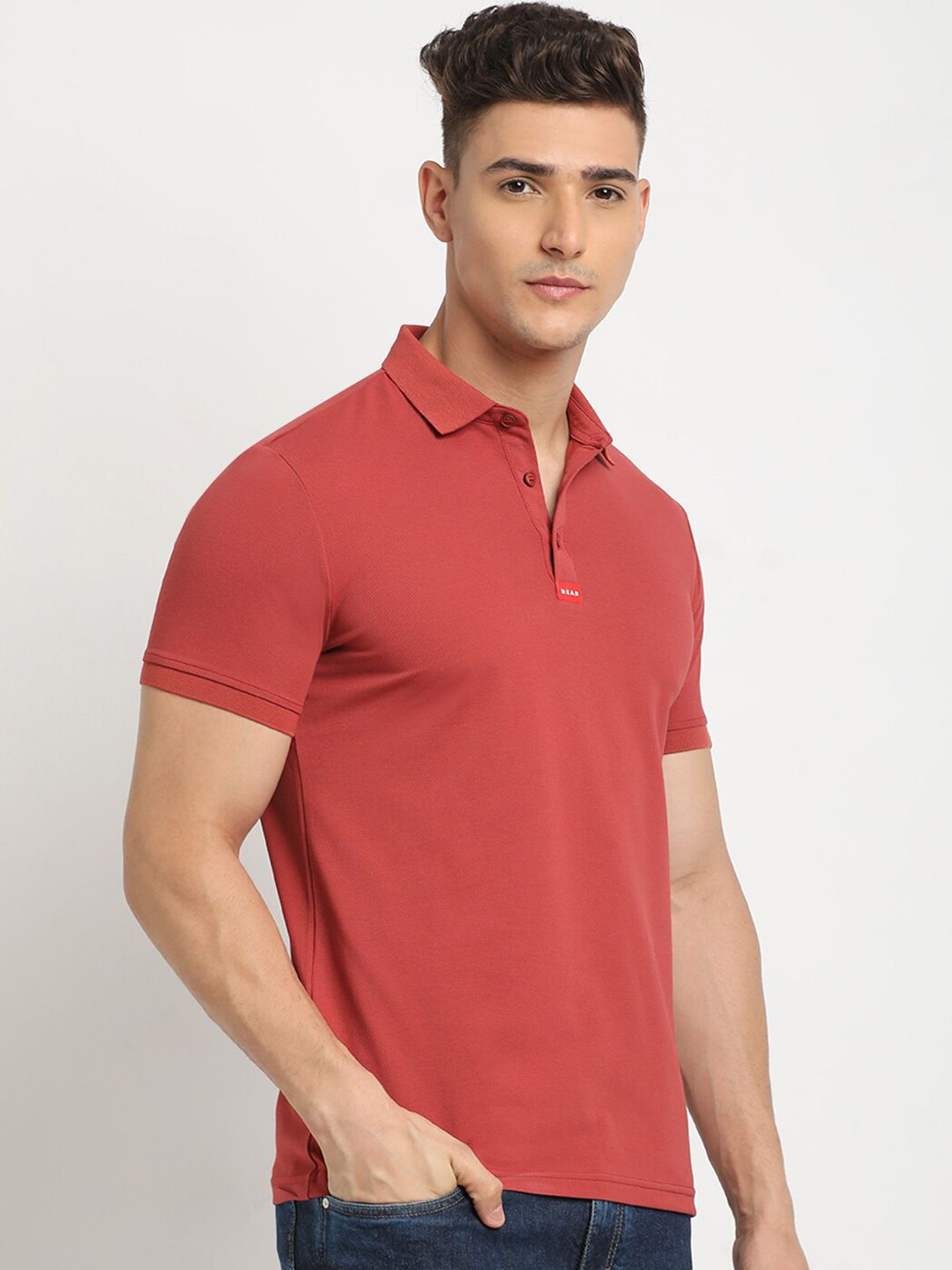 THE BEAR HOUSE Polo Collar Short Sleeves Slim Fit T-shirt
