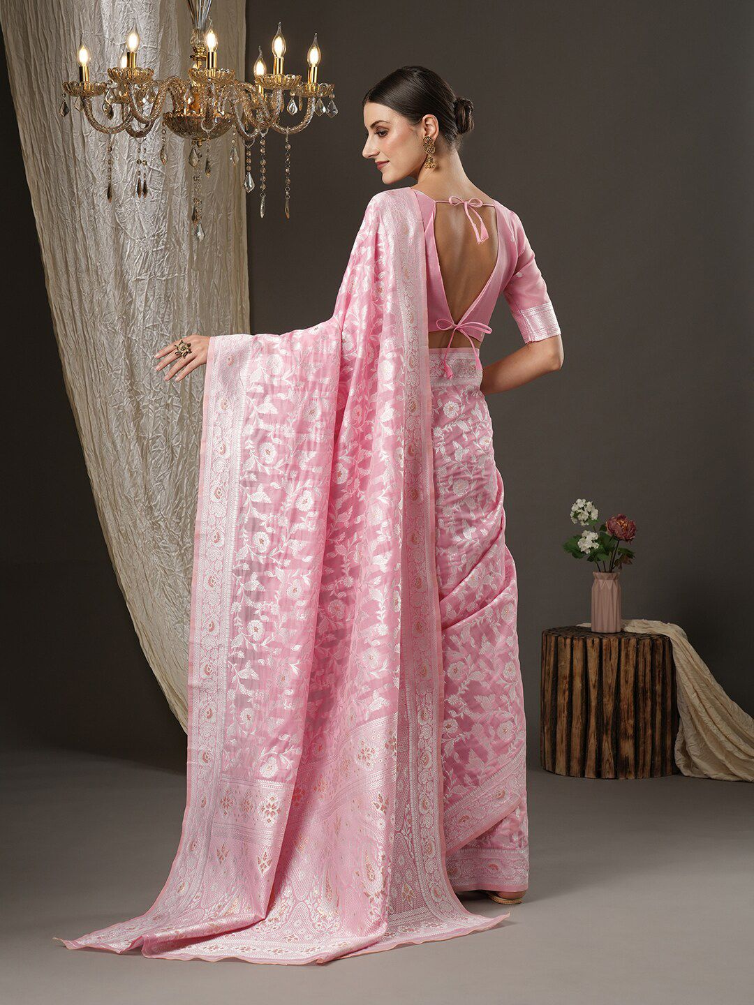 Saree mall Pink Woven Design Silk Cotton Banarasi Sarees
