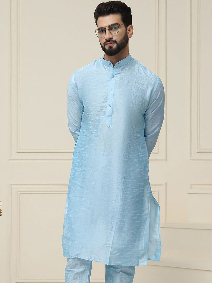 SOJANYA Men Turquoise Blue Solid Kurta Lurus