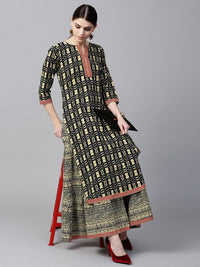 Gerua By Libas Women Cream-Coloured  Black Printed Kurta with Skirt