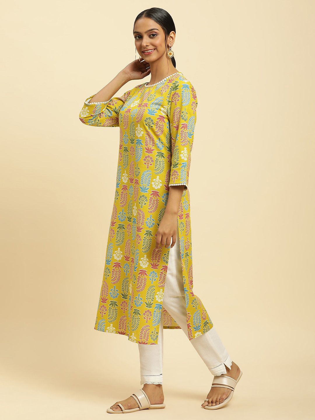 W Floral Printed Cotton Kurta