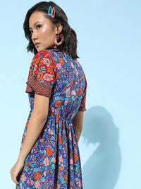 Berrylush Women Stunning Blue Floral Fantasy Dress