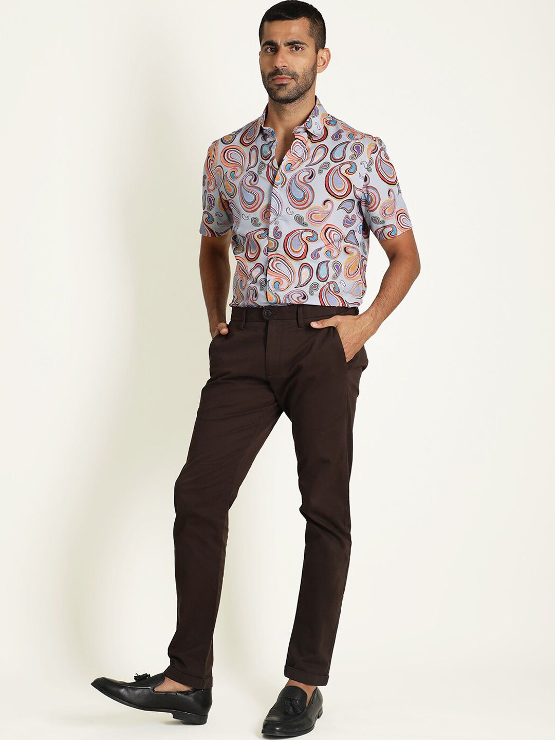 RARE RABBIT Men Jacob Mid-Rise Cotton Slim Fit Trouser