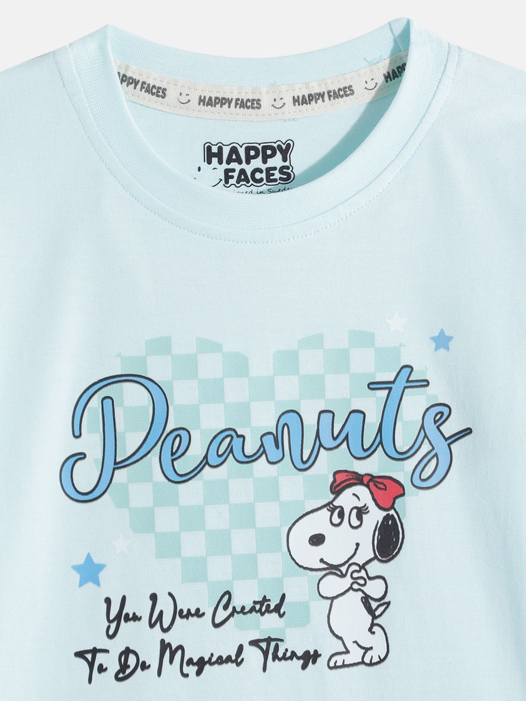 Happy Faces Girls Pure Cotton Peanuts Printed T-shirt with Joggers