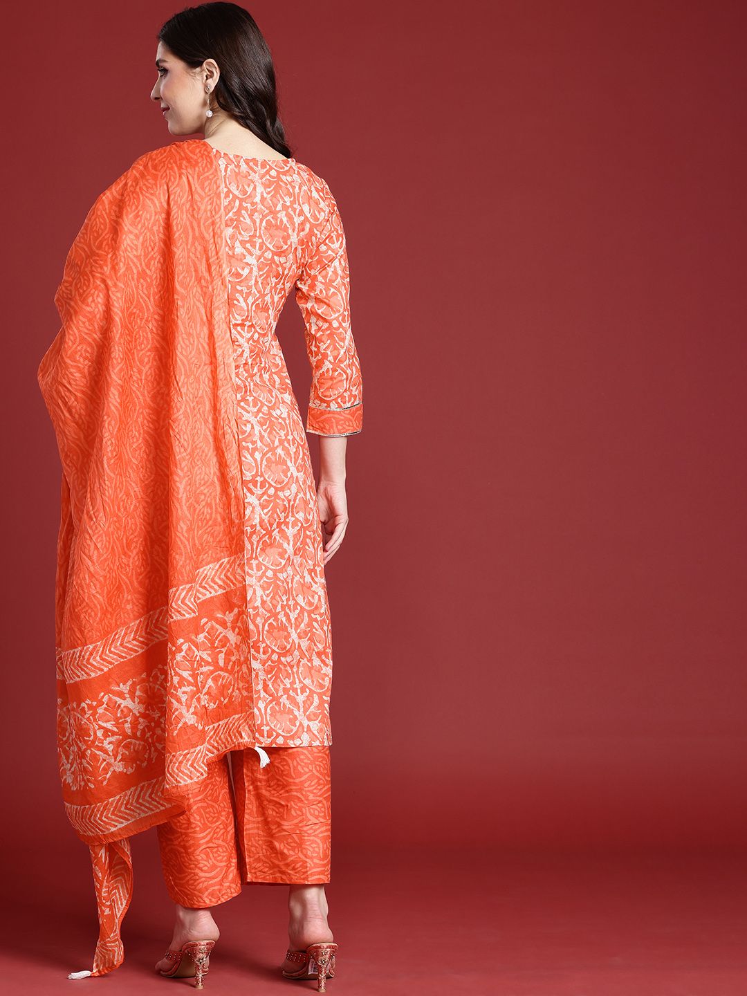 Anouk Women Floral Printed Regular Gotta Patti Pure Cotton Kurta with Trousers & Dupatta