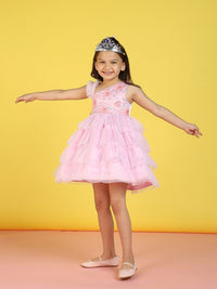 Nauti Nati Girls Embellished One Shoulder Sequined Net Fit & Flare Dress