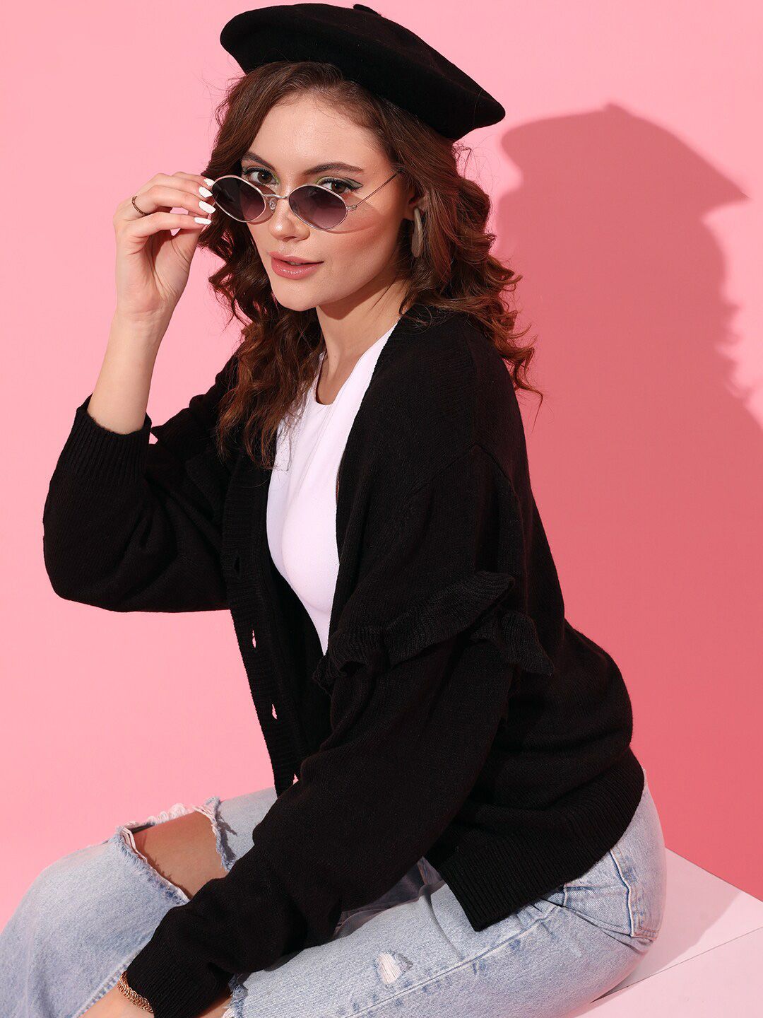 STREET 9 Women Black Solid Cardigan
