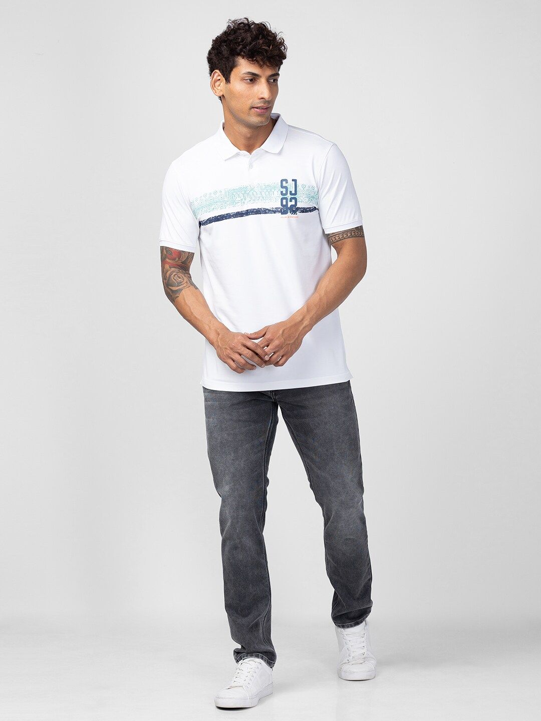SPYKAR Men Printed Polo Collar Slim Fit T-shirt