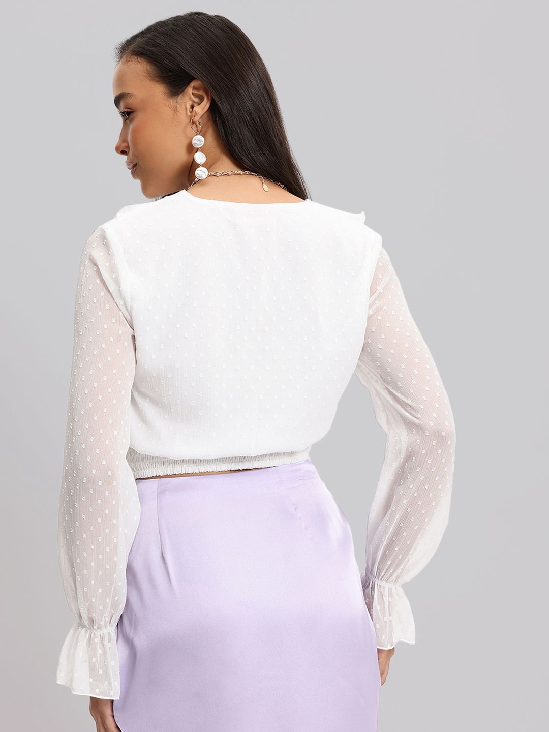 DressBerry Bohemian Schiffli Ruffled Dobby Blouson Top
