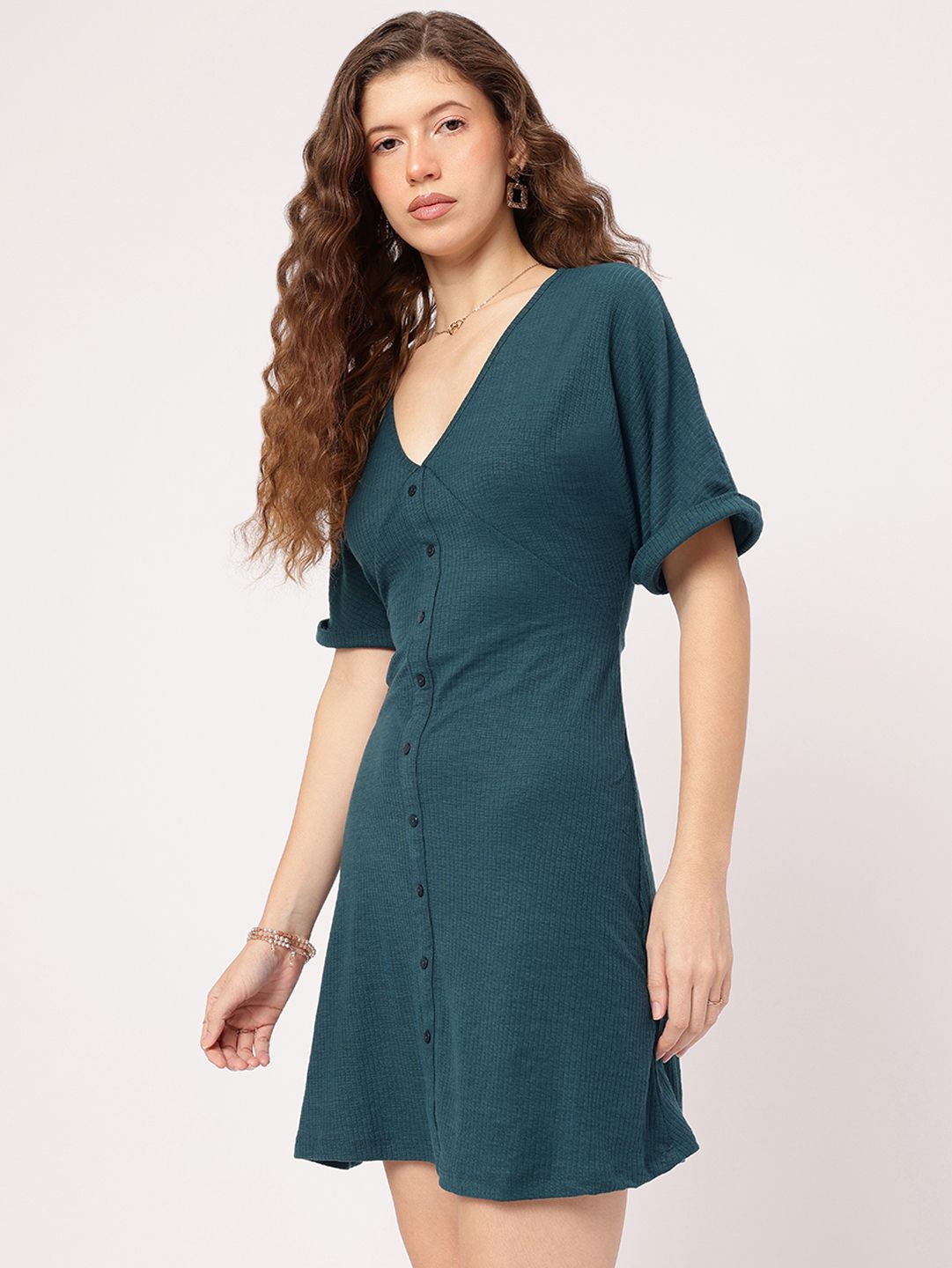 DressBerry Elevated Casuals Rib Knit Empire Mini Dress