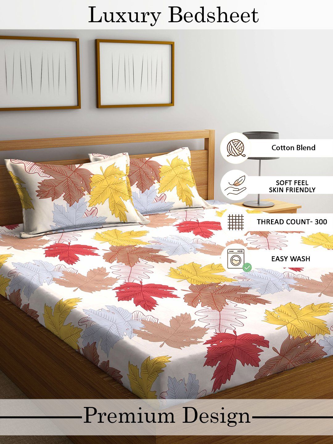 Myntra Elegant Homes White & Red Floral 300 TC King Cadar dengan 2 Sarung Bantal