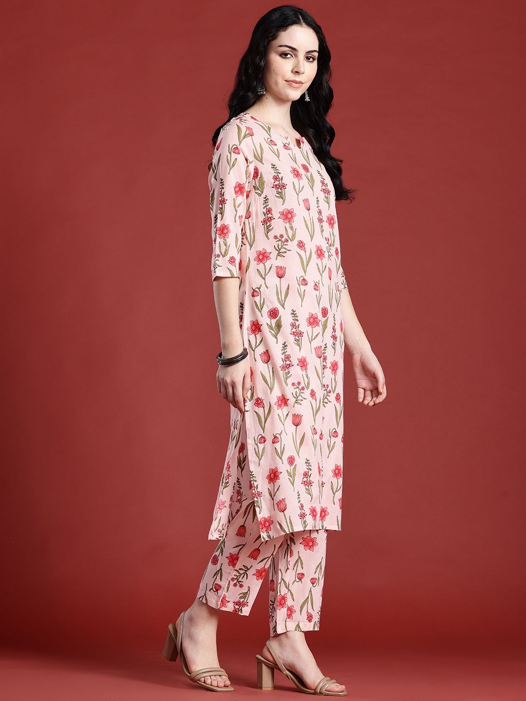 Anouk Floral Printed Pure Cotton Kurta with Trousers & With Dupatta