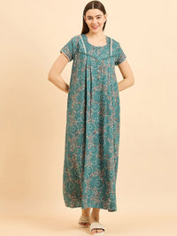 Sweet Dreams Green Pure Cotton Printed Maxi Nightdress