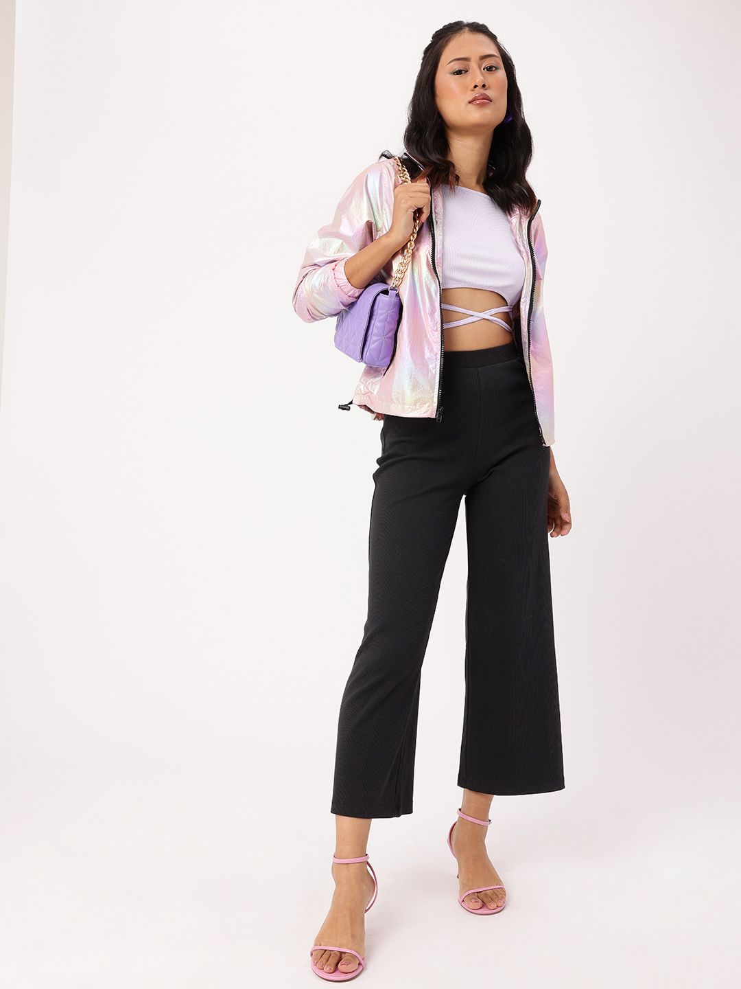 DressBerry Women Monochrome Staple Wide Leg Trousers