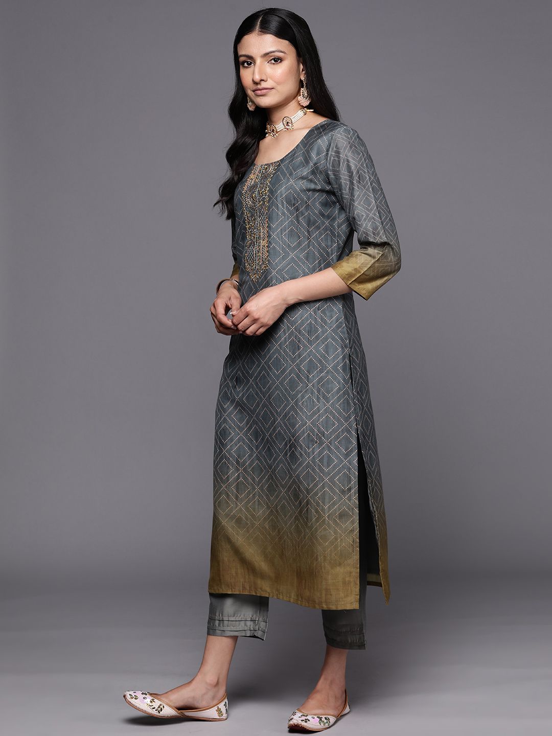Libas Yoke Design Thread Work Kurta with Trousers & With Dupatta