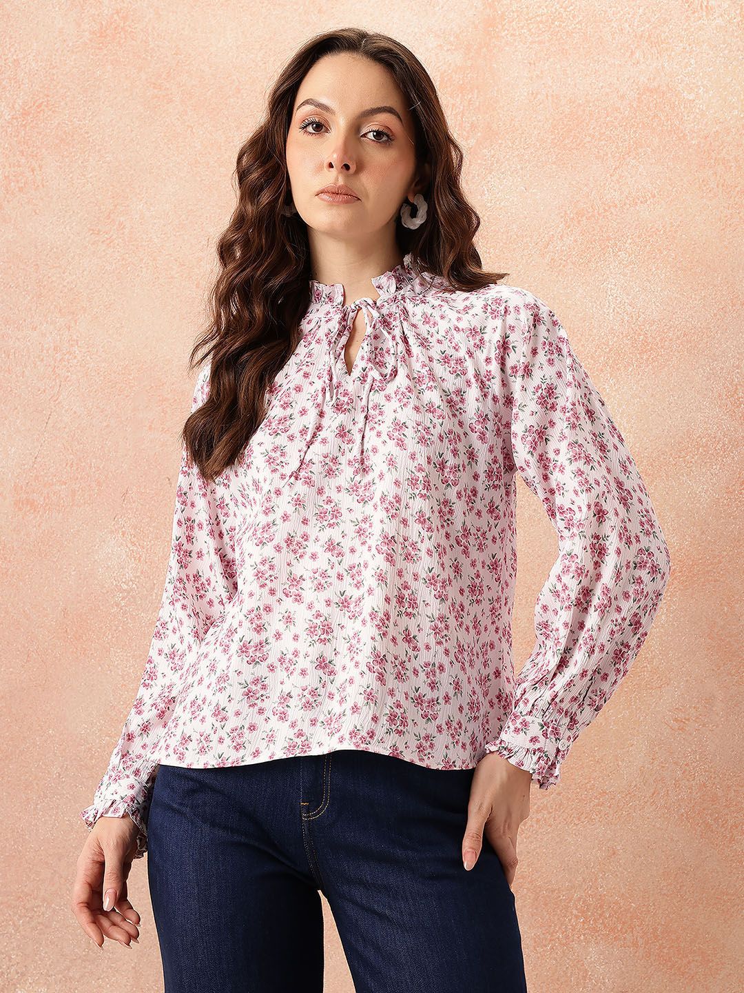 all about you Floral Print Tie-Up Neck Top