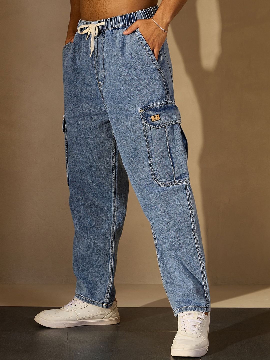 DENNISON Men Comfort Relaxed Fit High-Rise Pure Cotton Cargo Jeans