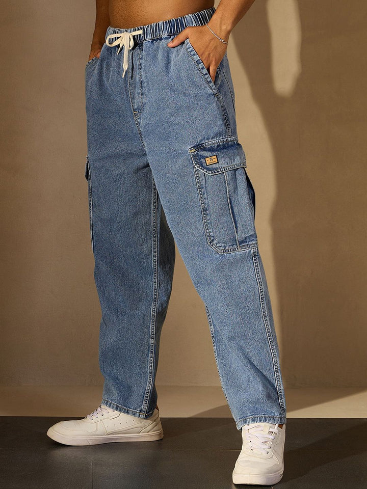 DENNISON Men Comfort Relaxed Fit High-Rise Pure Cotton Cargo Jeans
