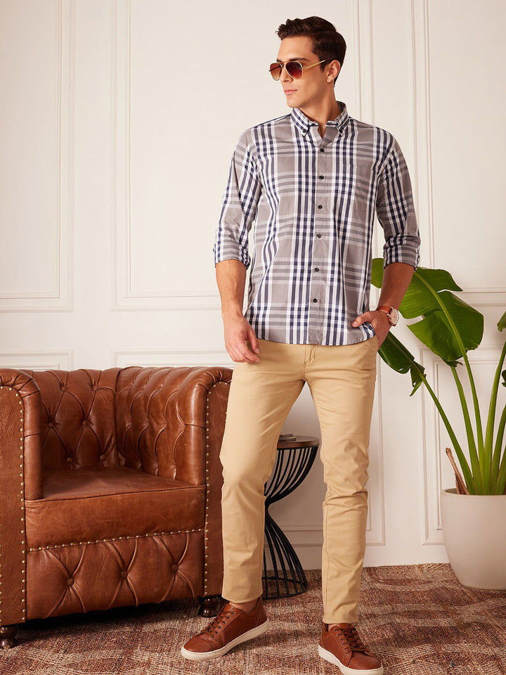 DENNISON Smart Tartan Checks Checked Button-Down Collar Cotton Casual Shirt