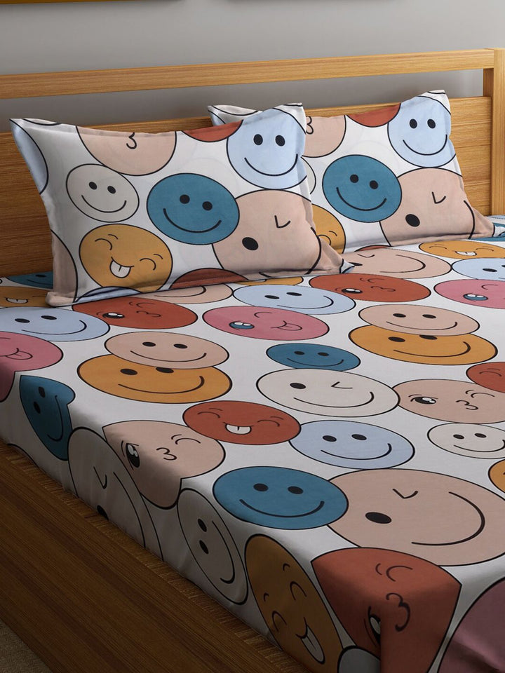 KLOTTHE White Conversational 300 TC King Fine Bedsheet dengan 2 Sarung Bantal-250X220 cm