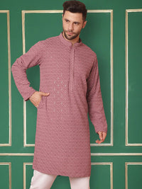 Jompers Geometric Embroidered Mandarin Collar Sequins Straight Kurta