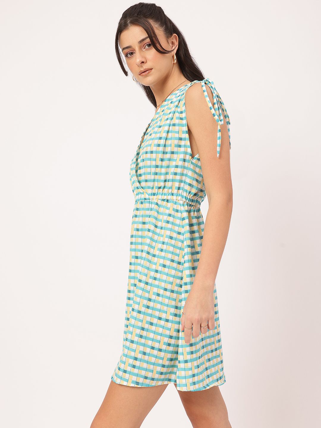 DressBerry Urban Chic Tie-Up Sleeves Checked Wrap Dress