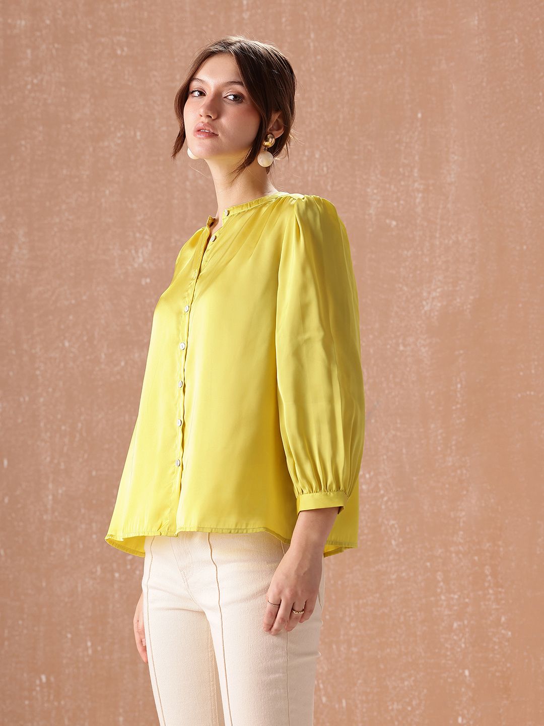 all about you Band Collar Gathers Semiformal Shirt