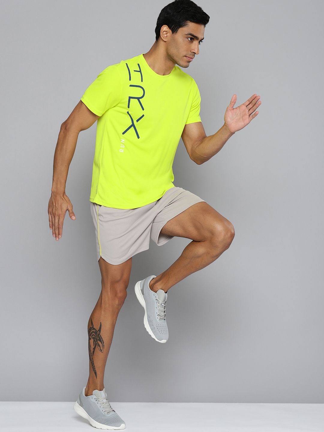 HRX By Hrithik Roshan Men Running NEON LIME Rapid-Dry Brand Carrier T-shirt