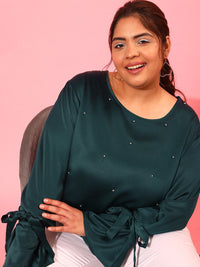 CURVY STREET Plus Size Embellished Round Neck Top