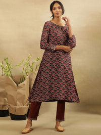 W Abstract Printed Keyhole Neck Flared Sleeves A-Line Kurta