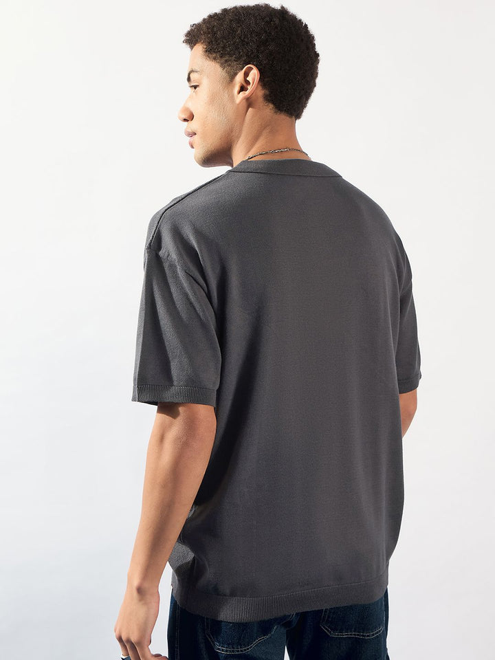 DENNISON Oversized Polo Collar Knitted T-Shirt