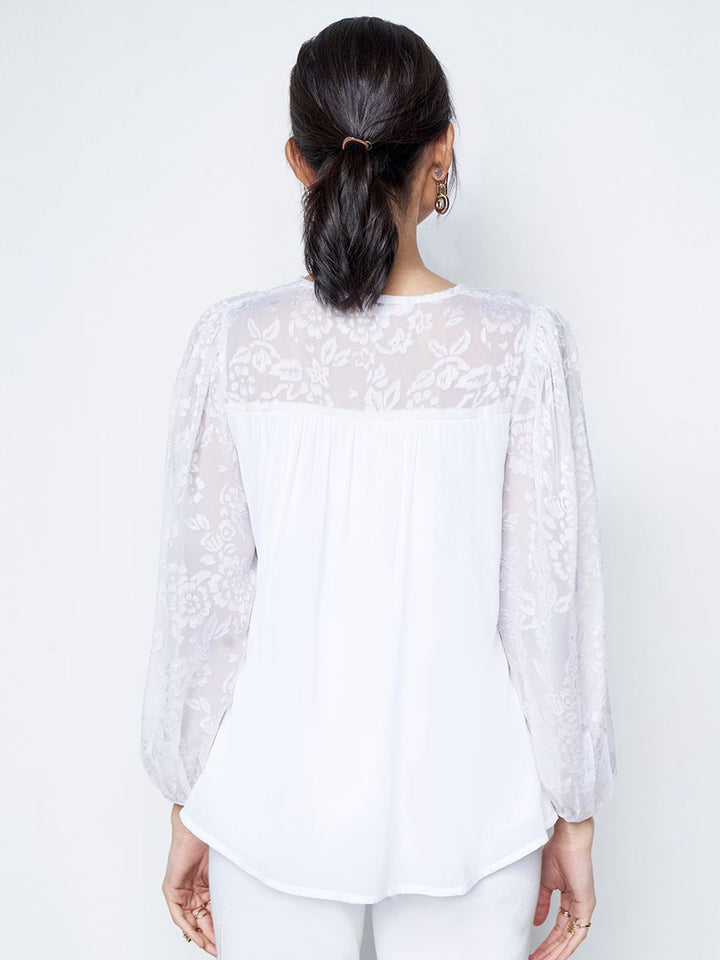 AND Women Self Design Puff Sleeves V-neck Top