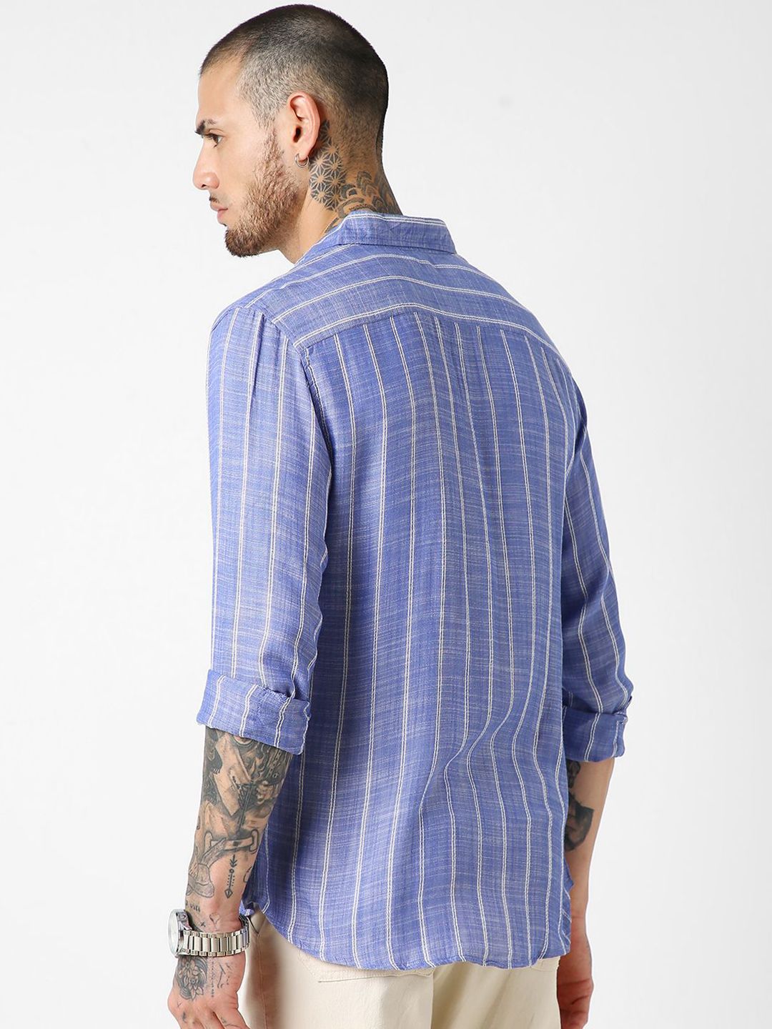 VASTRADO Men Classic Slim Fit Vertical Striped Pure Cotton Casual Shirt