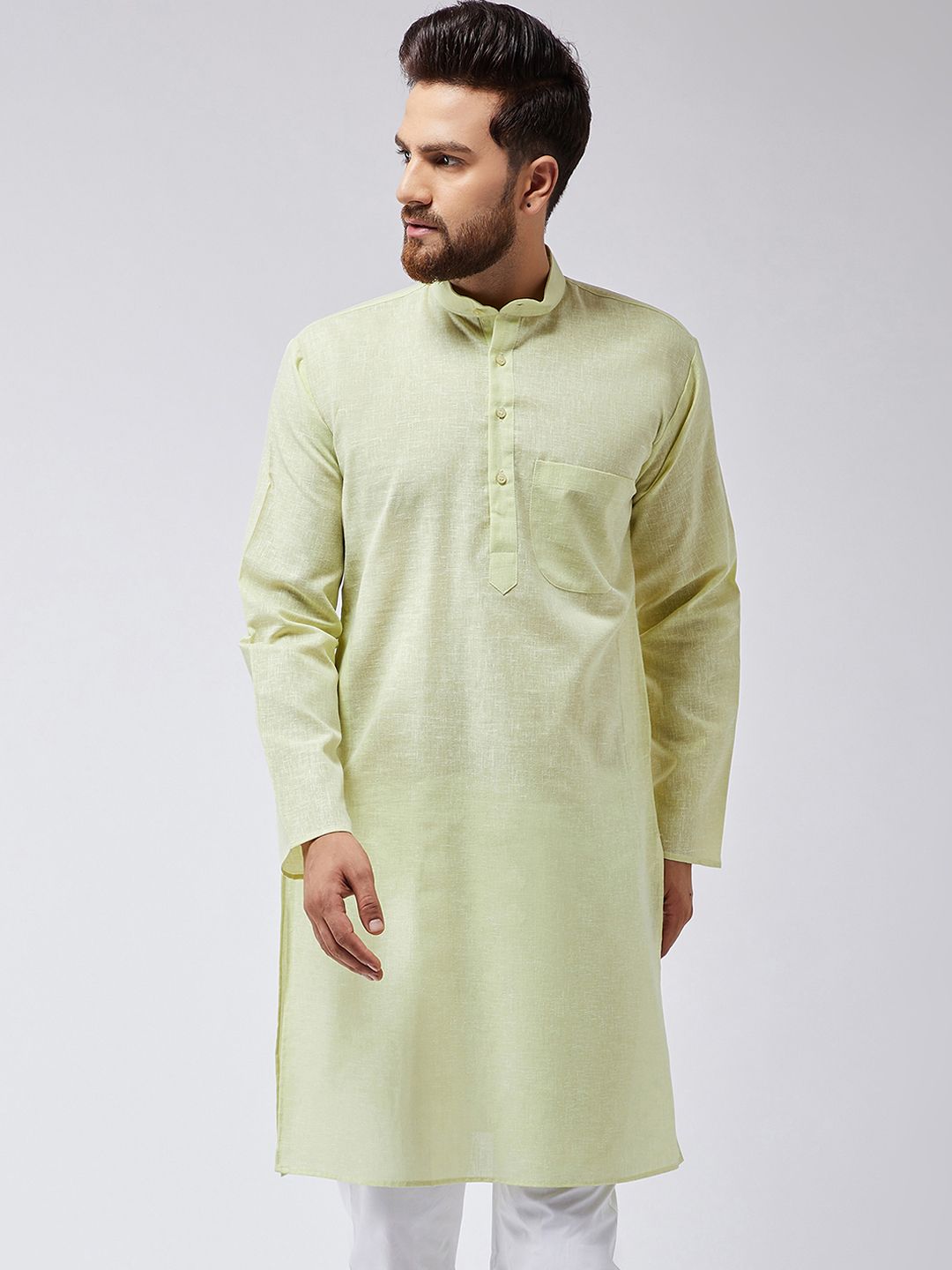 SOJANYA Kurta Lurus Pepejal Hijau Limau Lelaki