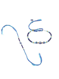 NVR Set of 2 Blue Evil Eye Artificial Beads Bhaiya Bhabhi Rakhi with Roli Chawal