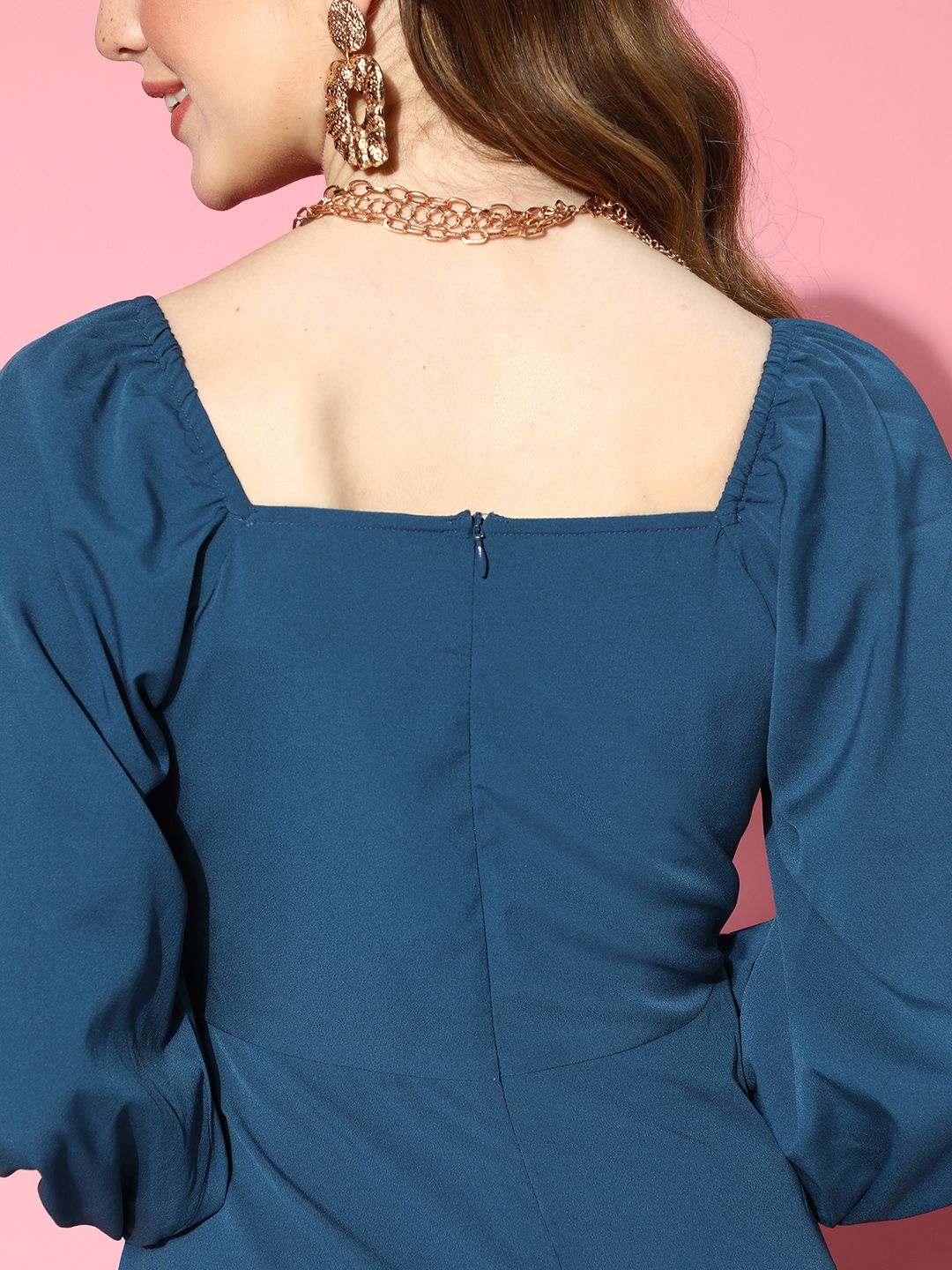Berrylush Women Stunning Blue Solid Peekaboo Bottom Dress