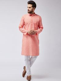 SOJANYA Men Orange & White Solid Kurta with Pyjamas