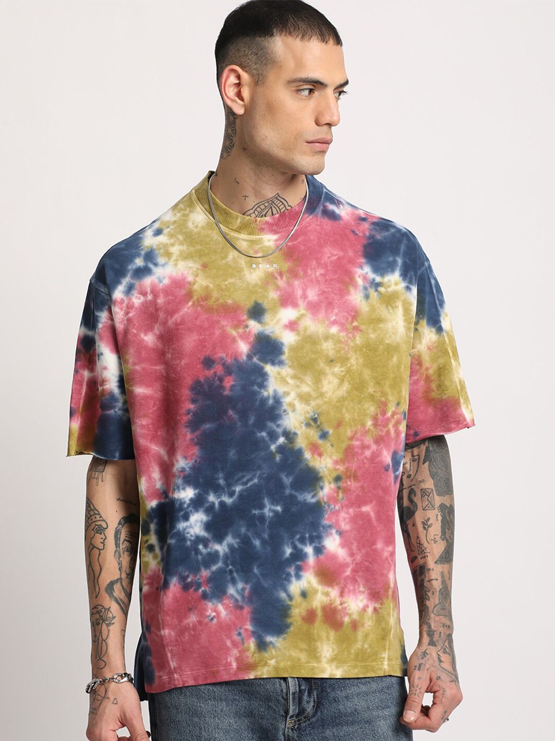 THE BEAR HOUSE Men Tie & Dye Loose Fit Cotton T-Shirt