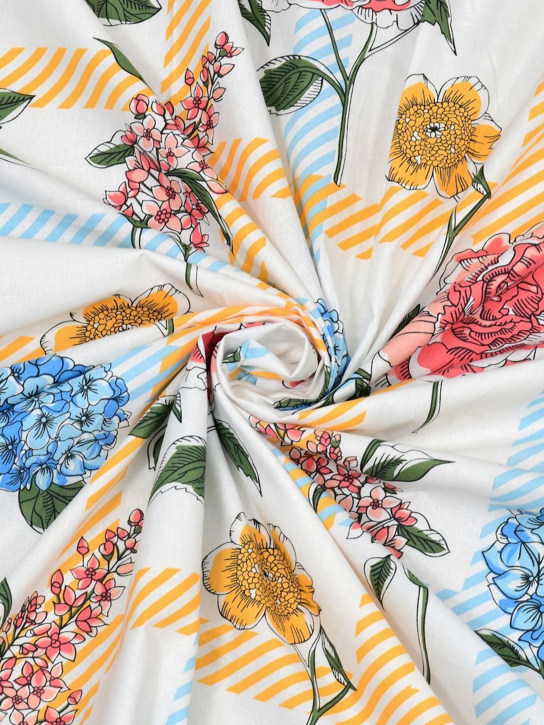 BOMBAY DYEING Florentine White Floral Pure Cotton 144TC Queen Bedsheet Set 2.28 m X 2.54 m