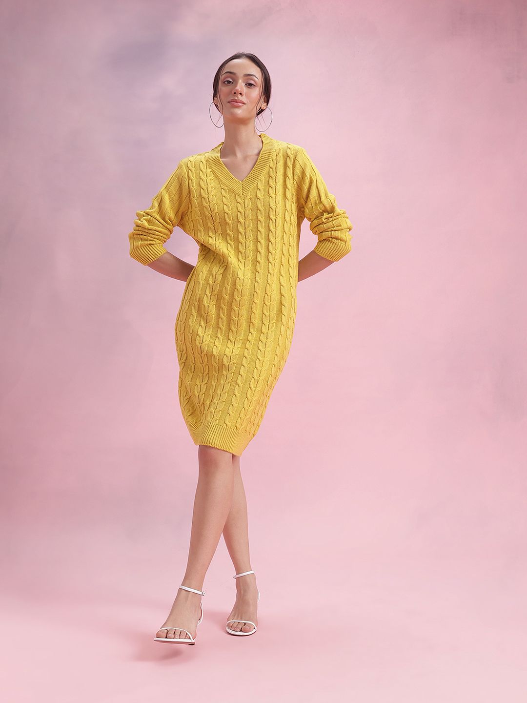 DressBerry Acrylic V-Neck Sweater Dress