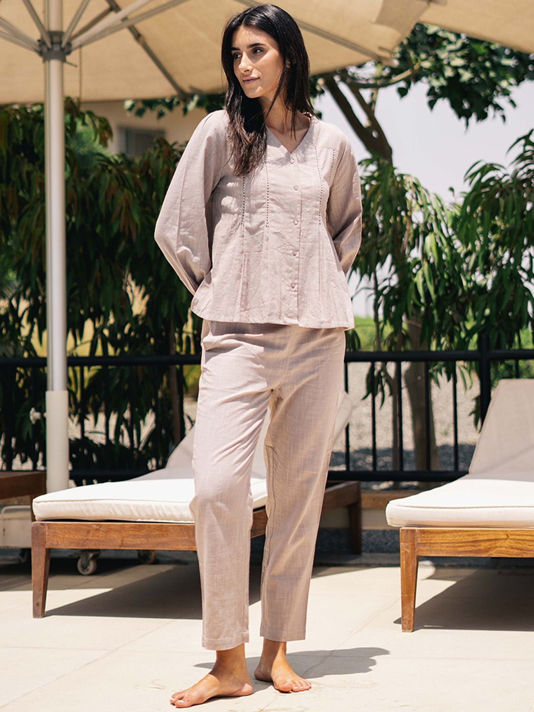 SANSKRUTIHOMES V-Neck Pure Cotton Night suit