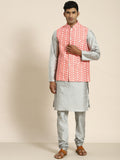 SOJANYA Men Woven Design Kurta with Churidar with Nehru Jacket