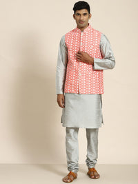 SOJANYA Men Woven Design Kurta with Churidar with Nehru Jacket
