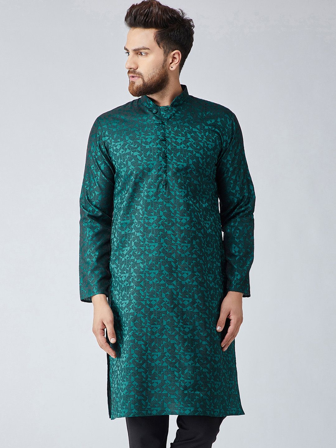 SOJANYA Men Teal Green Woven Design Kurta Lurus