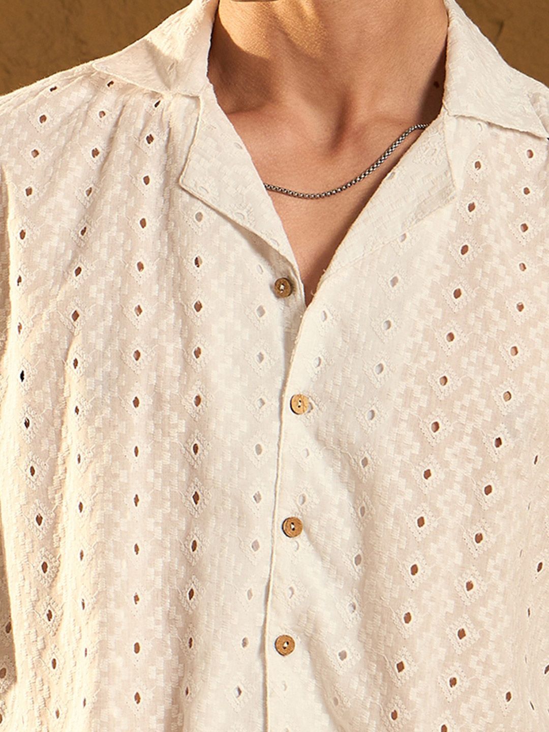 DENNISON Men Semi Sheer Drop Shoulder Oversized Schiffli Shirt