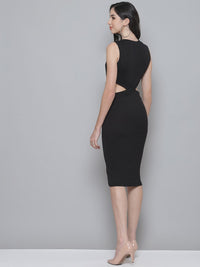 SASSAFRAS Black Ribbed Cut-Out Bodycon Dress